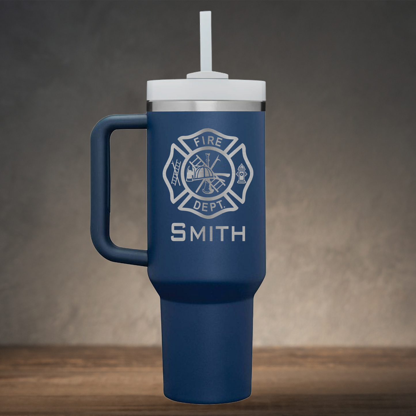 Personalized Firefighter Maltese Cross Handle Tumbler Laser Engraved