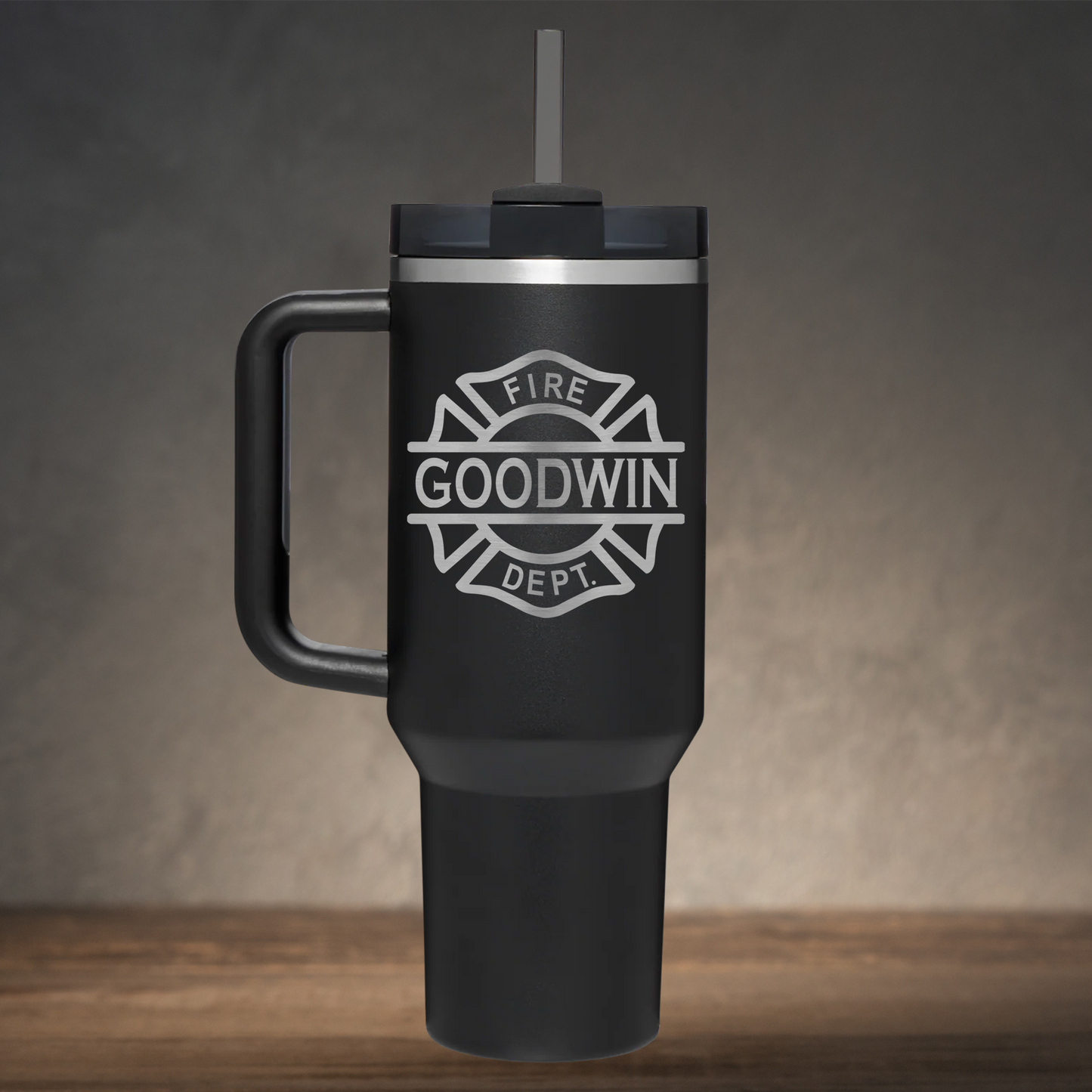 40oz Personalized Laser Engraved Tumbler with Handle for Firefighter Monogram