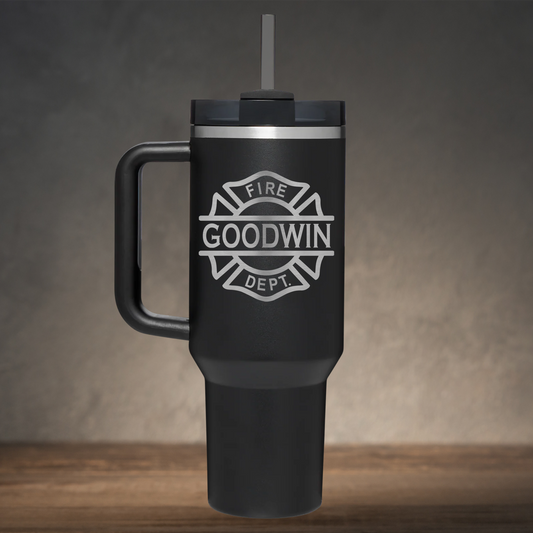 40oz Personalized Laser Engraved Tumbler with Handle for Firefighter Monogram