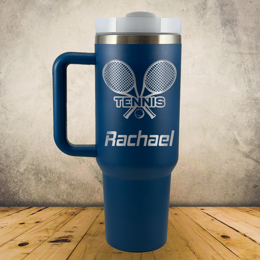 40oz Personalized Laser Engraved Tumbler with Handle Tennis for Players, Coaches & Fans