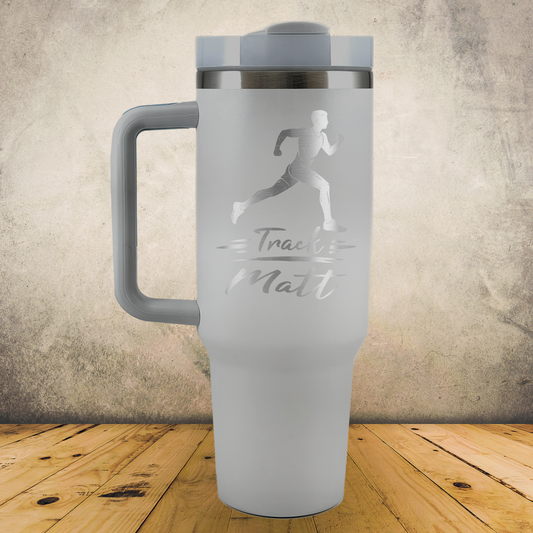 40oz Personalized Laser Engraved Tumbler with Handle Track, Cross Country and Marathon Runner