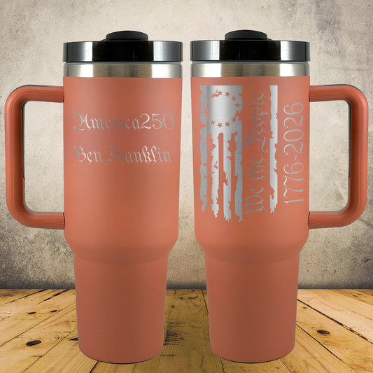 Personalized Laser Engraved Tumbler with Handle 40oz 1776–2026 USA We The People