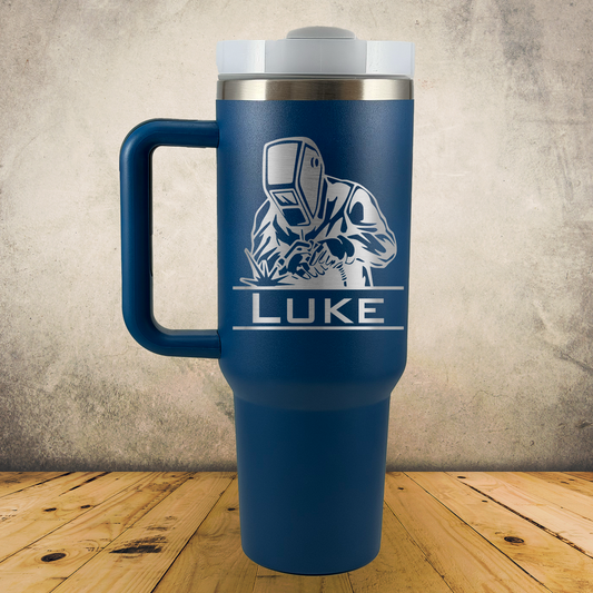 40oz Personalized Laser Engraved Tumbler with Handle for Welders, Fabricators & Metalworkers