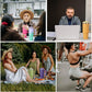 a collage of photos of people sitting around a laptop