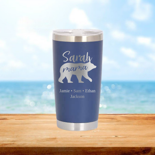 Personalized Mama Bear with Kids' Names Travel Tumbler - Laser Engraved