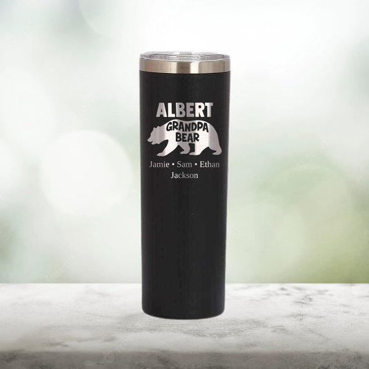 Personalized Grandpa Bear with Kids' Names Skinny Tumbler - Laser Engraved