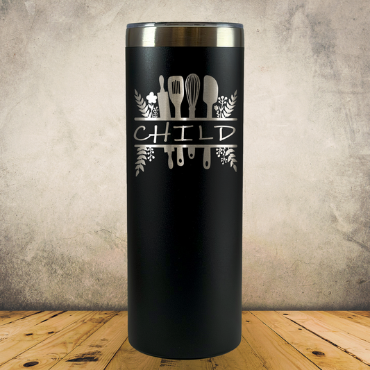Personalized Chef Tumbler 20oz Skinny Custom Laser Engraved Cup