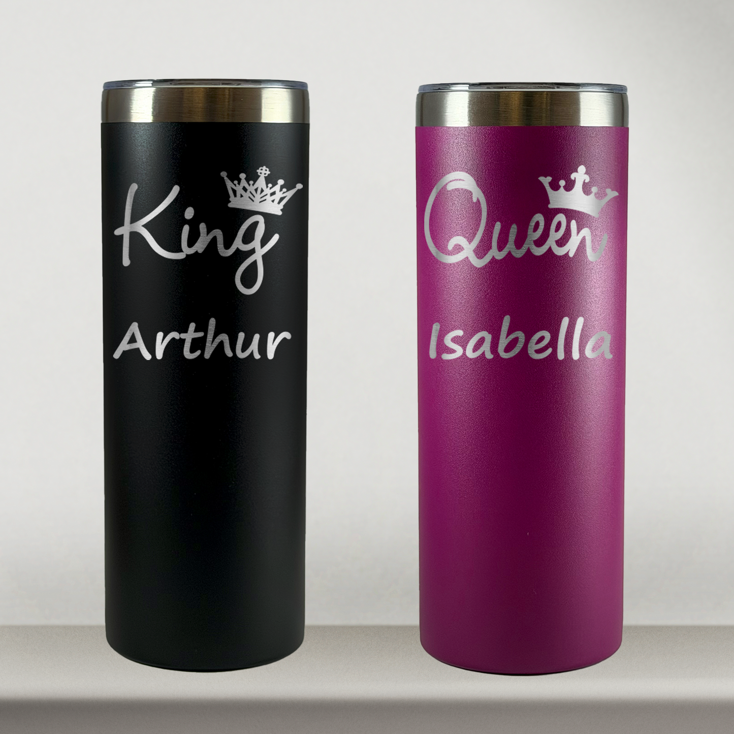 Personalized Husband and Wife Tumblers Set of 2 For King and Queen, Couples, Custom 20oz Skinny Mugs, Laser Engraved Stainless Steel Cups