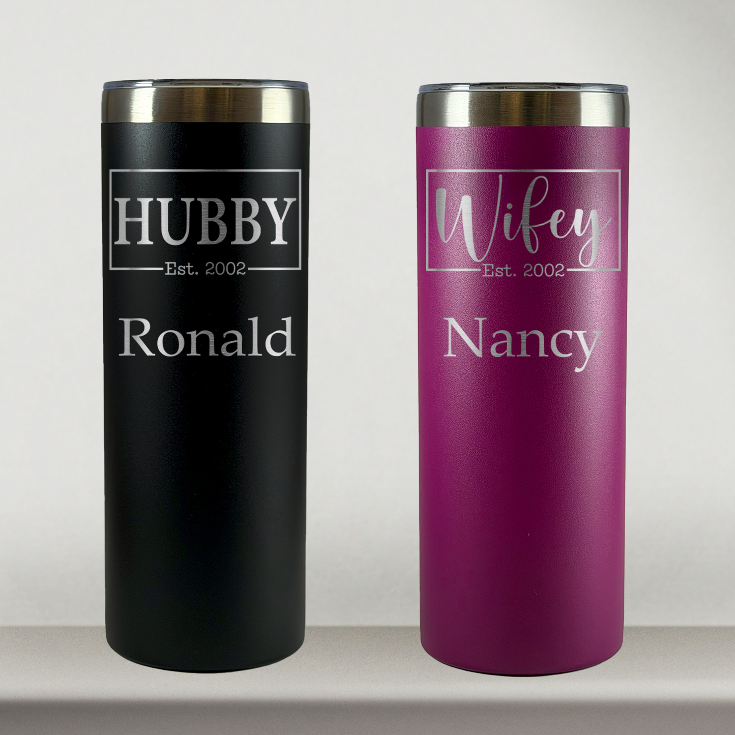 Personalized Husband and Wife Tumblers Set of 2 For Mr and Mrs, Couples, Custom 20oz Skinny Mugs, Laser Engraved Stainless Steel Cups (Copy)