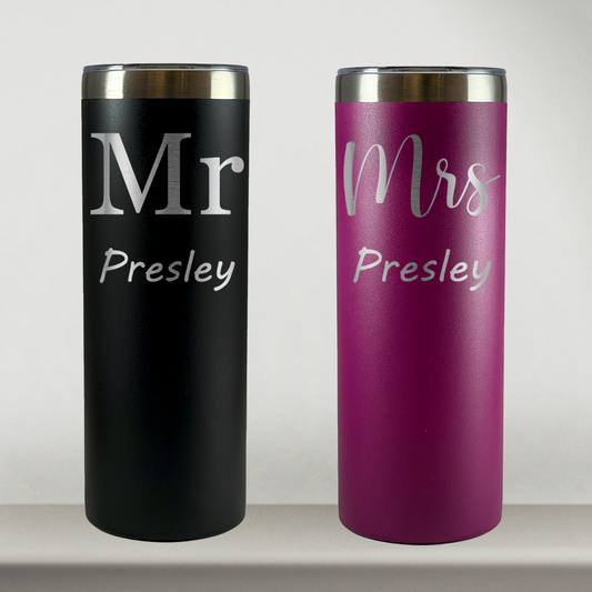 Personalized Husband and Wife Tumblers Set of 2 For Mr and Mrs, Couples, Custom 20oz Skinny Mugs, Laser Engraved Stainless Steel Cups (Copy) (Copy)