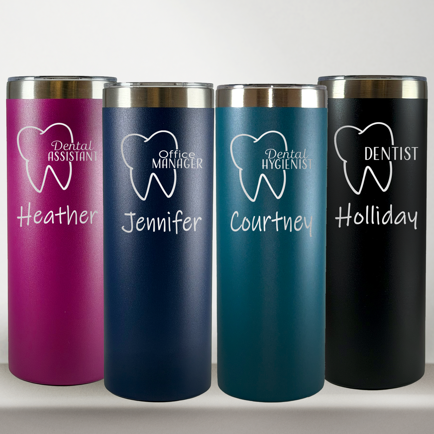 Personalized Dentist Tumbler, Custom Laser Engraved 20oz Skinny Stainless Steel Cup (Copy)