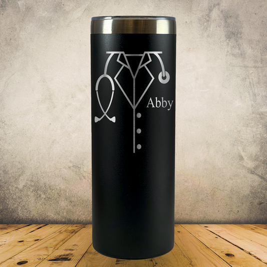 Personalized Doctor Tumbler 20oz Skinny Custom Stainless Steel Laser Engraved Tumbler, Medical Gift for Physician, MD, Nurse Practitioner, Surgeon, Doctor Appreciation Gift, Insulated Travel Cup