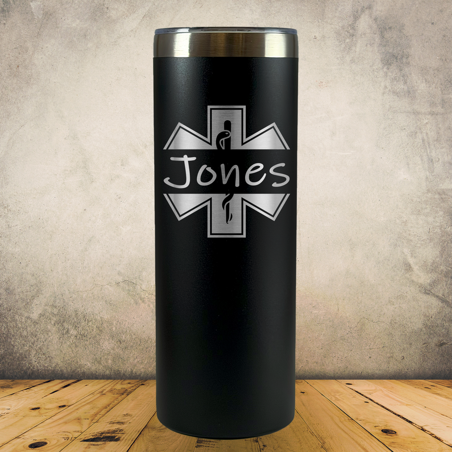 Personalized EMS 20oz Skinny Tumbler, Custom EMT & Paramedic Gift, Laser Engraved Stainless Steel Travel Mug, First Responder Cup
