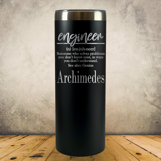 Personalized Engineer Tumbler 20oz Skinny Stainless Steel Laser Engraved Cup, Custom Insulated Travel Mug for Engineers, Engineering Gift