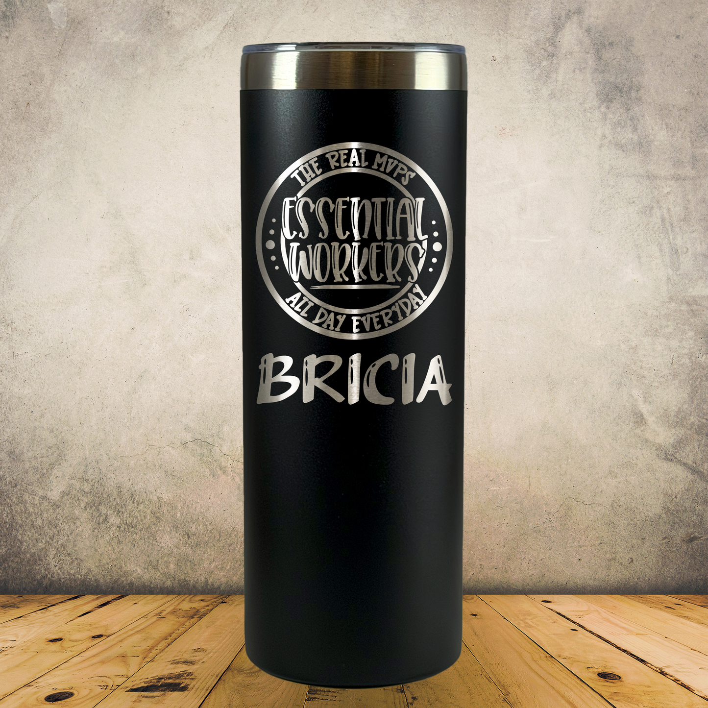 Personalized Essential Worker Tumbler 20oz Skinny Custom Laser Engraved Cup