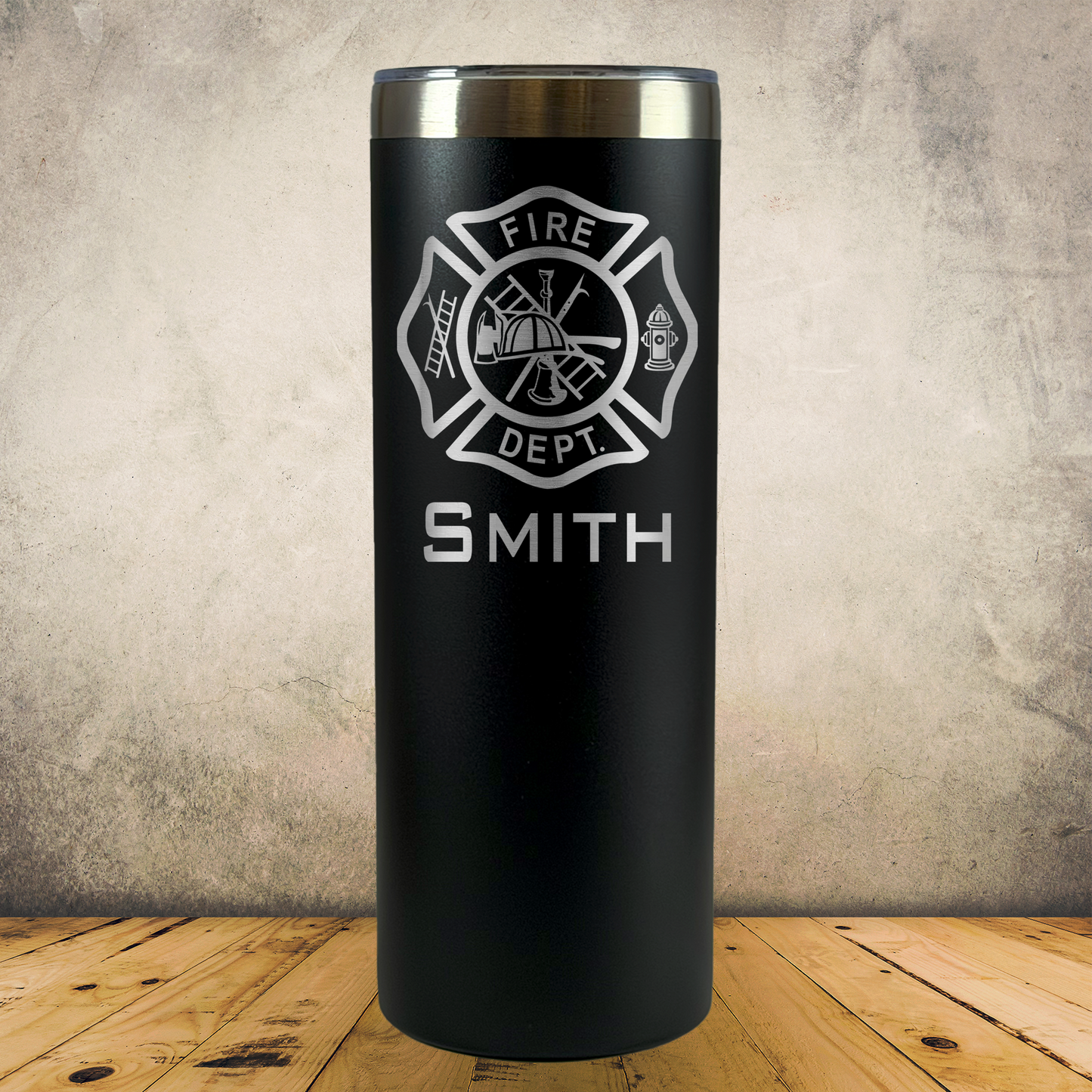 Personalized Laser Engraved Tumbler 20oz Skinny for Firefighter Maltese Cross