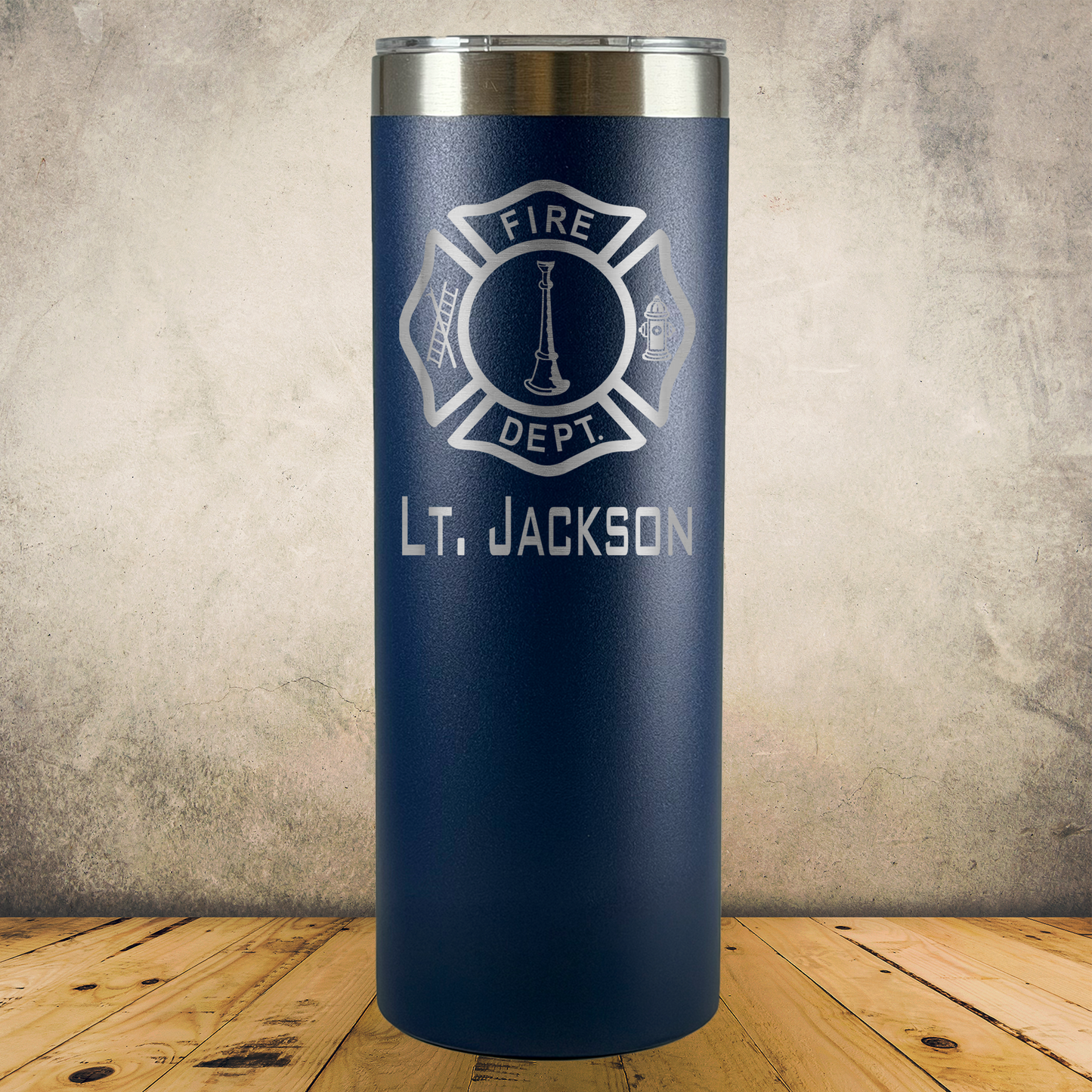 Personalized Laser Engraved Tumbler 20oz Skinny for Firefighter Lieutenant