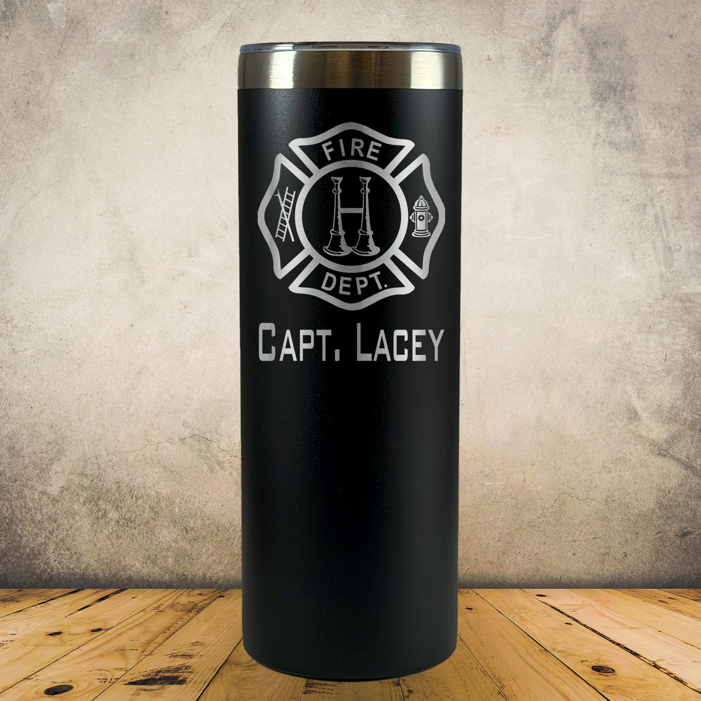 Personalized Laser Engraved Tumbler 20oz Skinny for Firefighter Captain