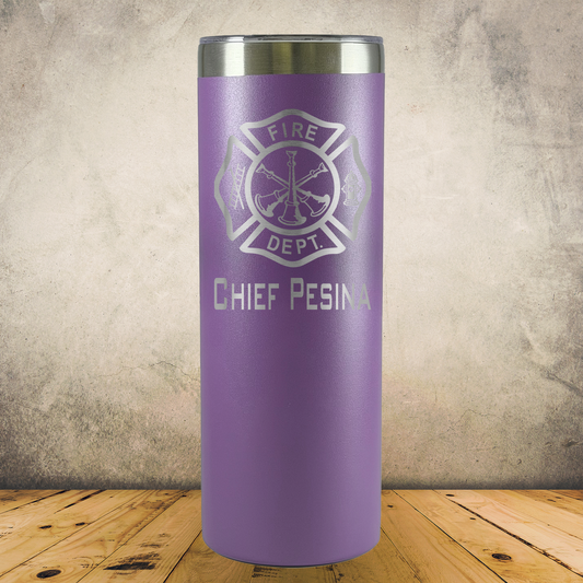 Personalized Laser Engraved Tumbler 20oz Skinny for Firefighter Battalion Chief