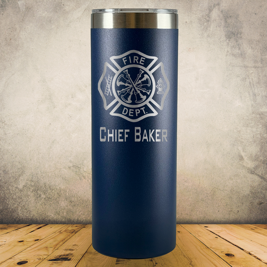 Personalized Laser Engraved Tumbler 20oz Skinny for Firefighter Assistant Chief