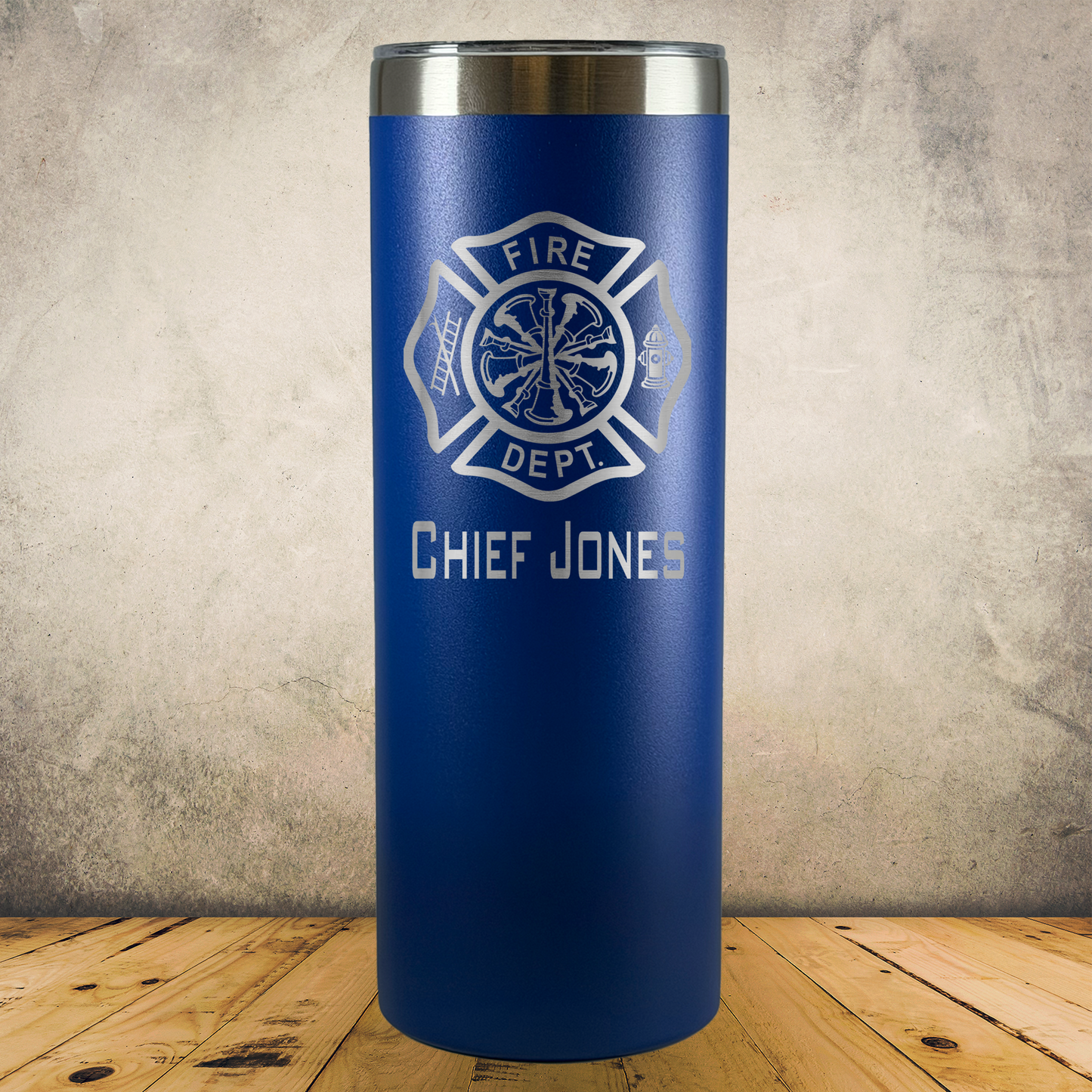 Personalized Laser Engraved Tumbler 20oz Skinny for Firefighter Chief