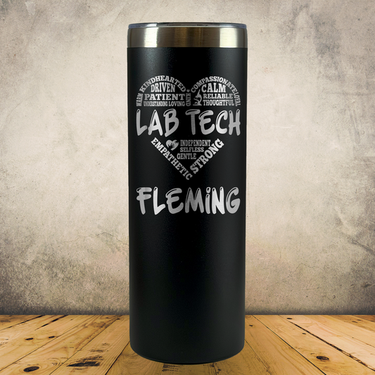 Personalized Lab Tech Tumbler, Custom 20oz Skinny Laboratory Technician Laser Engraved Stainless Steel Cup