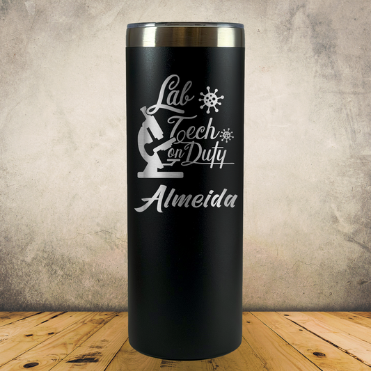 Personalized Lab Tech Tumbler, Custom 20oz Skinny Laboratory Technician Laser Engraved Stainless Steel Cup