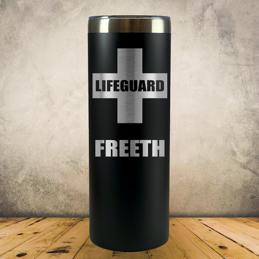 Personalized Lifeguard Tumbler 20oz Skinny Stainless Steel Cup, Custom Laser Engraved Cup, Lifeguard Gift, Beach Rescue Crew