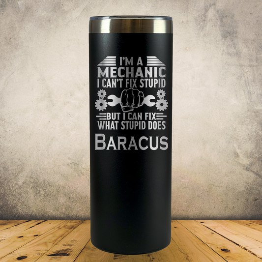 Personalized Mechanic Tumbler, Custom 20oz Skinny Laser Engraved Stainless Steel Cup, Automotive Technician Gift