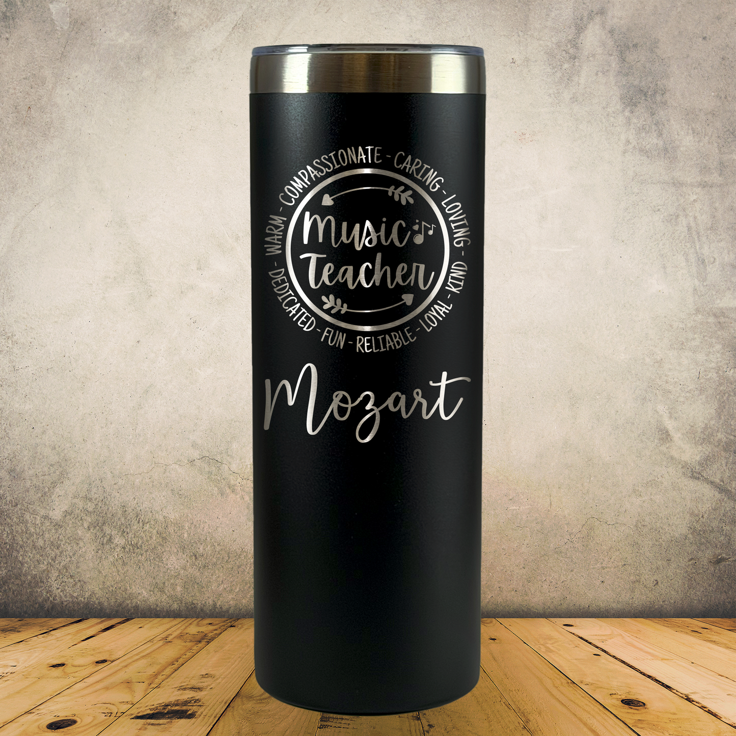 Personalized Music Teacher Tumbler 20oz Skinny Custom Laser Engraved Cup