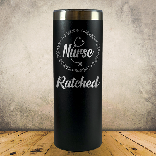 Personalized Nurse Tumbler, Custom 20oz Skinny Laser Engraved Stainless Steel Cup for Nursing School Graduation Gift