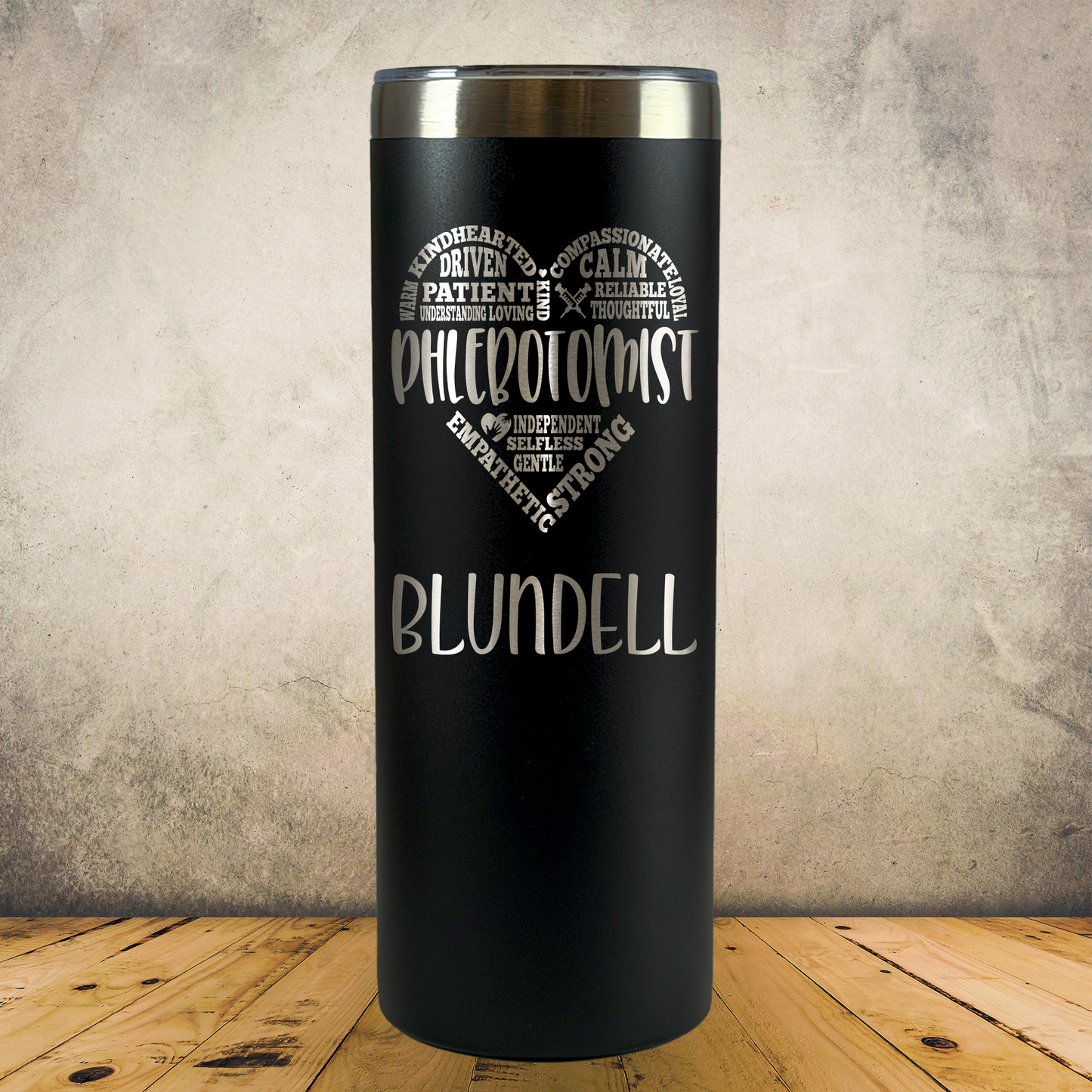 Personalized Phlebotomist Tumbler 20oz Skinny Custom Laser Engraved Cup