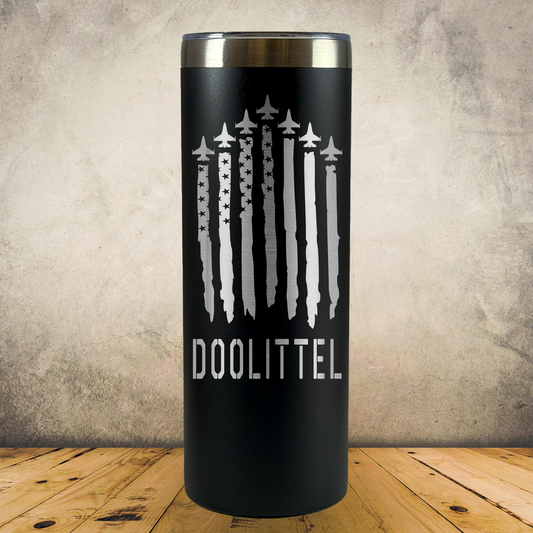 Personalized Pilot Tumbler, 20oz Skinny Stainless Steel Laser Engraved Travel Mug, Custom Aviation Gift for Air Force and Navy Pilot