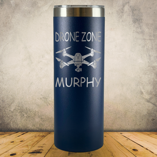 Personalized Drone Pilot Tumbler, 20oz Skinny Stainless Steel Laser Engraved Travel Mug, Custom Gift for Dad, Father's Day Gift