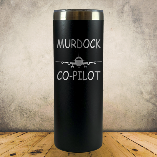 Personalized Co-Pilot Tumbler, 20oz Skinny Stainless Steel Laser Engraved Travel Mug, Custom Aviation Gift for Pilot