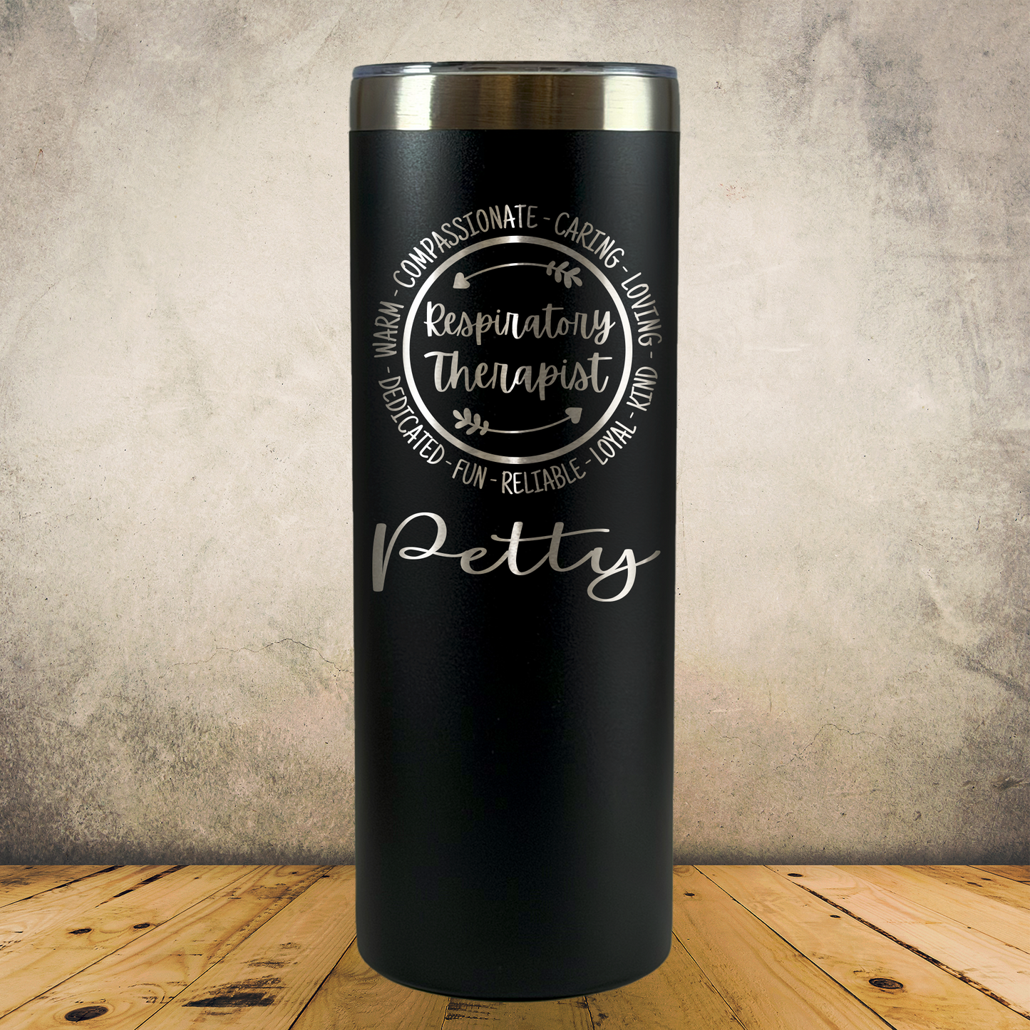 Personalized Respiratory Therapist Tumbler 20oz Skinny Custom Laser Engraved Cup