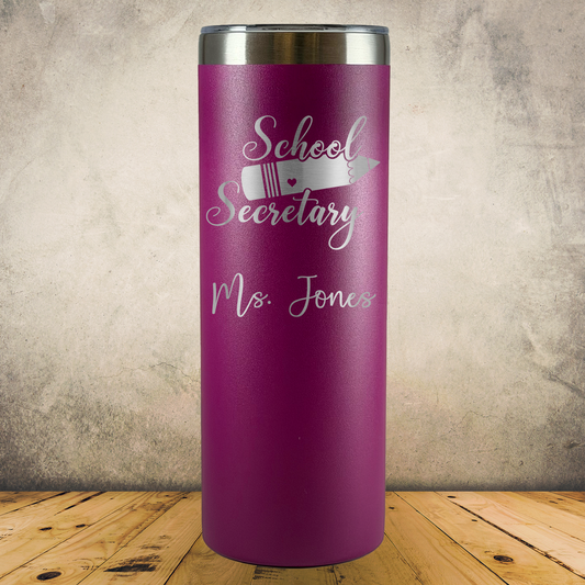 Personalized Laser Engraved Tumbler 20oz for School Office Clerical, Secretary Appreciation Gift, Administrative Assistant Present, Office Managers, End of School Year Gift