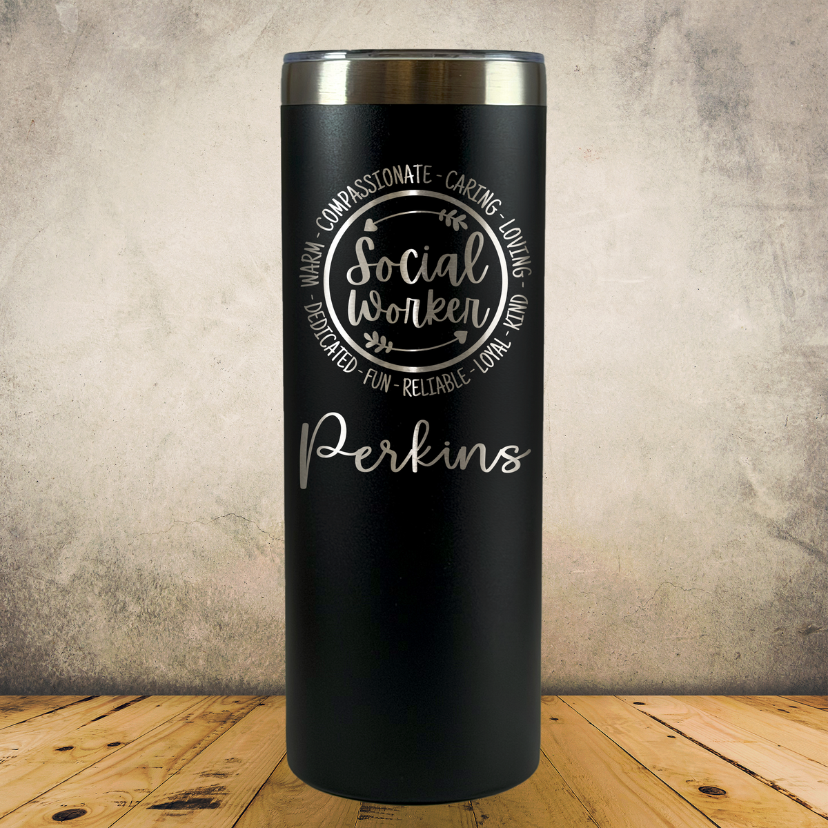 Personalized Social Worker Tumbler 20oz Skinny Custom Laser Engraved Cup