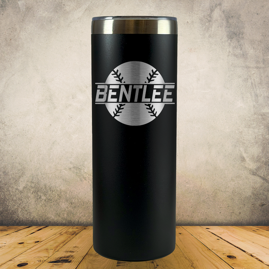 Personalized Baseball and Softball Tumbler, Custom Laser Engraved 20oz Skinny Stainless Steel Cup