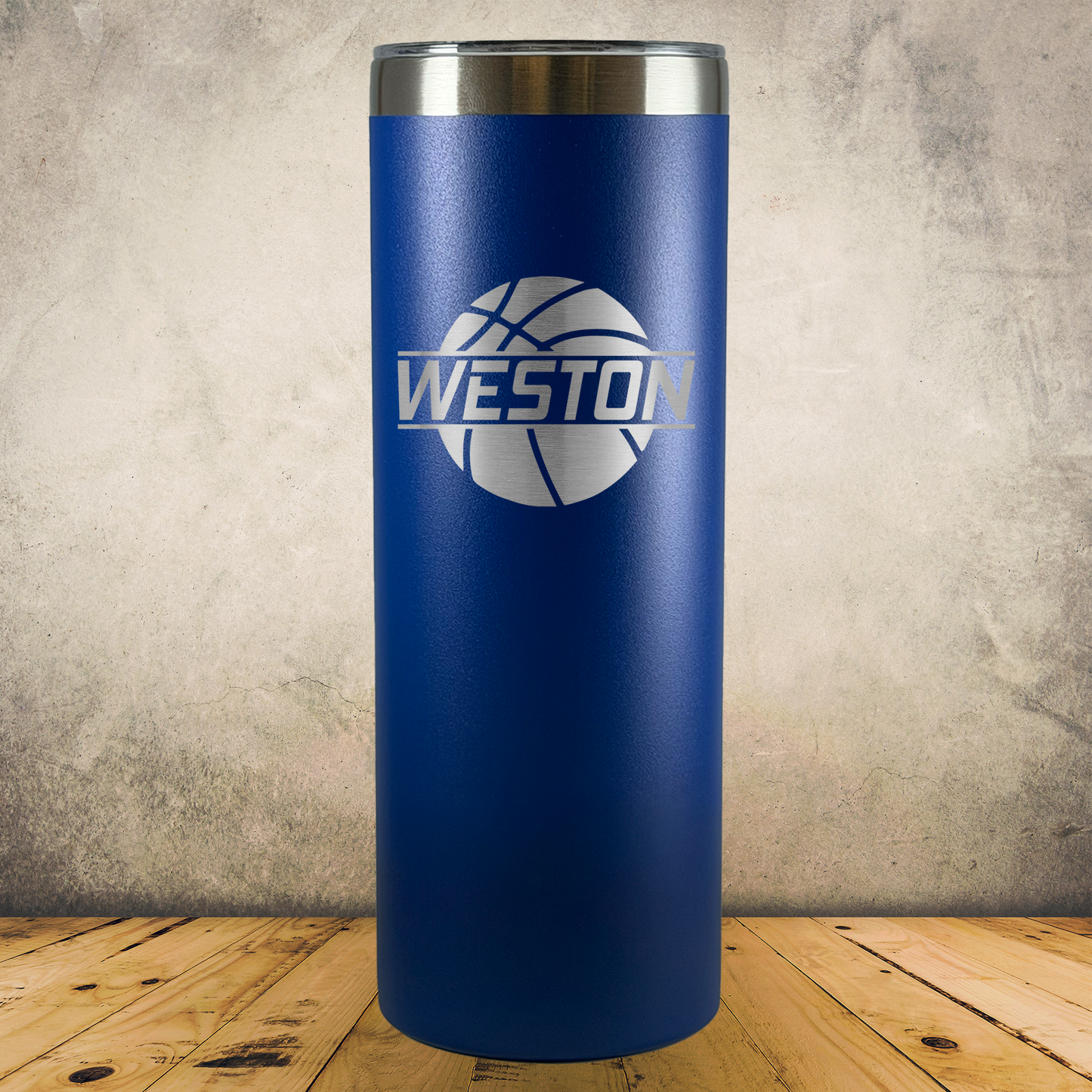 Personalized Basketball Split Monogram Skinny Tumbler - Laser Engraved