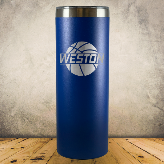 Personalized Basketball Split Monogram Skinny Tumbler - Laser Engraved