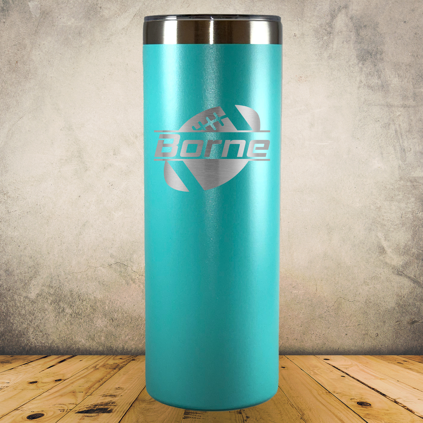 Personalized Football Split Monogram Skinny Tumbler - Laser Engraved