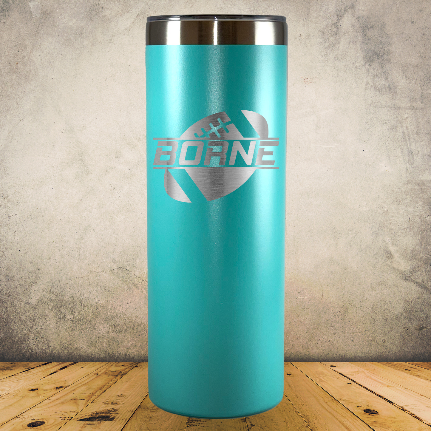 Personalized Football Split Monogram Skinny Tumbler - Laser Engraved
