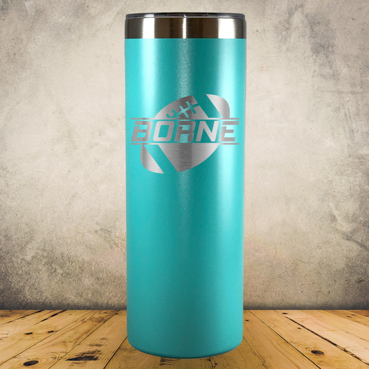 Personalized Football Split Monogram Skinny Tumbler - Laser Engraved