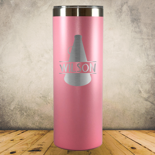 Personalized Cheer Split Monogram Skinny Tumbler - Laser Engraved