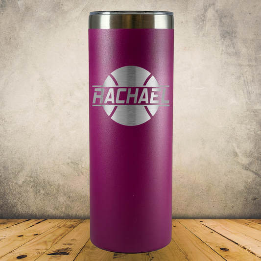 Personalized Tennis Split Monogram Skinny Tumbler - Laser Engraved