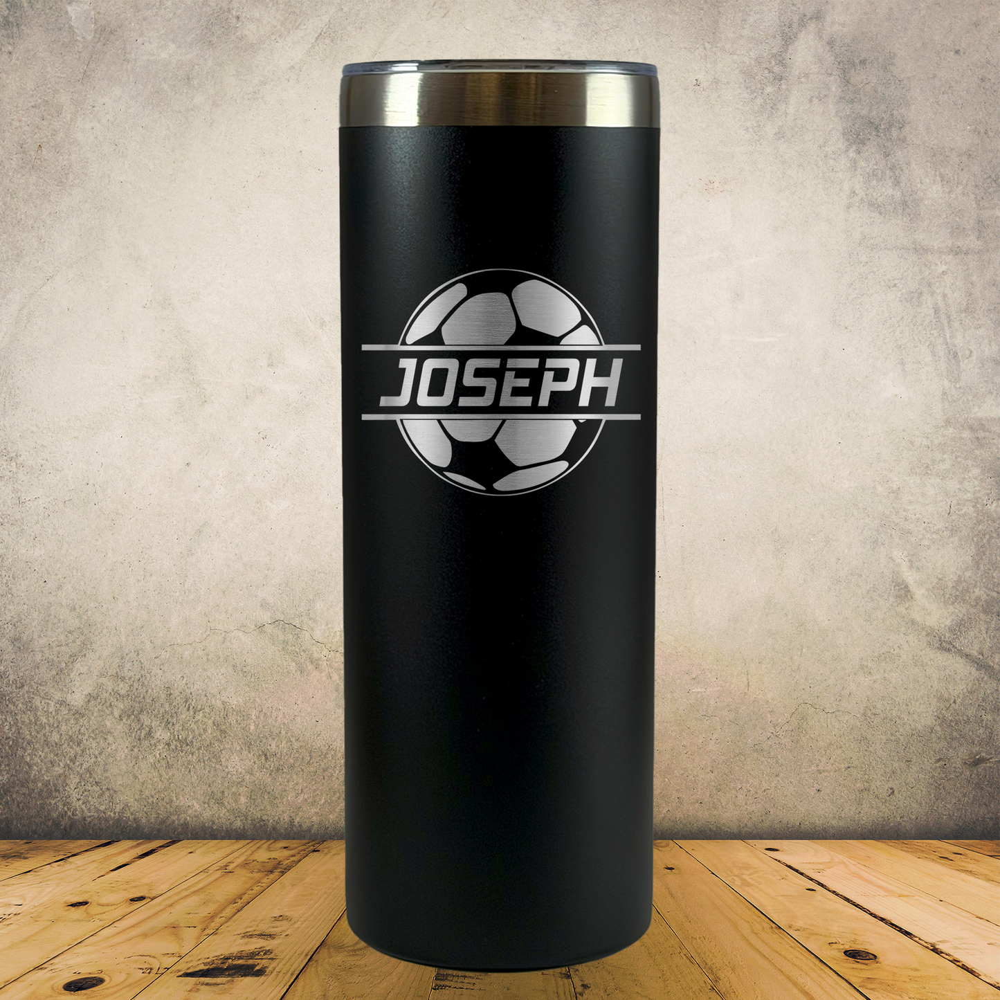 Personalized Soccer Split Monogram Skinny Tumbler - Laser Engraved