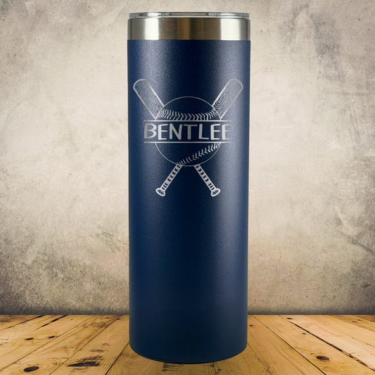 Personalized Baseball and Softball Tumbler, Custom Laser Engraved 20oz Skinny Stainless Steel Cup