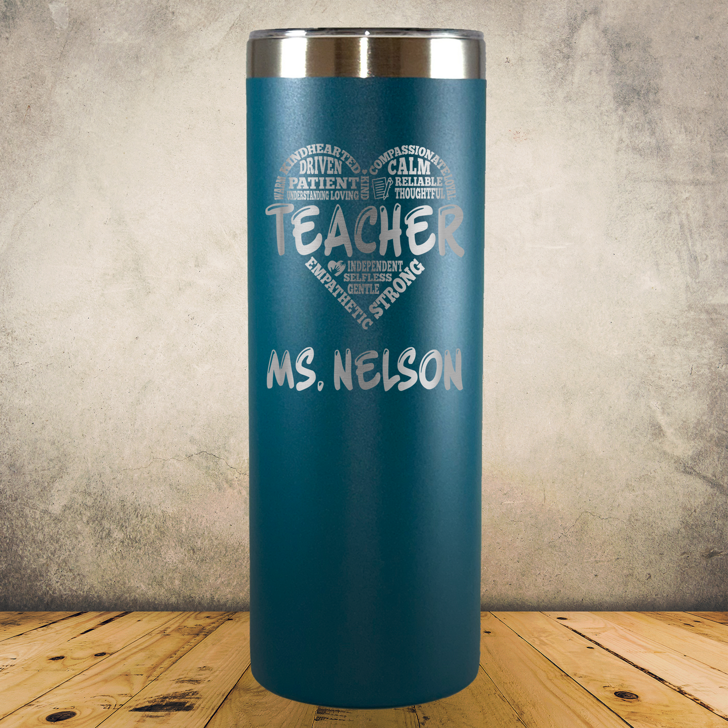 Personalized Laser Engraved Tumbler 20oz Skinny Teacher Appreciation or Back to School Gift