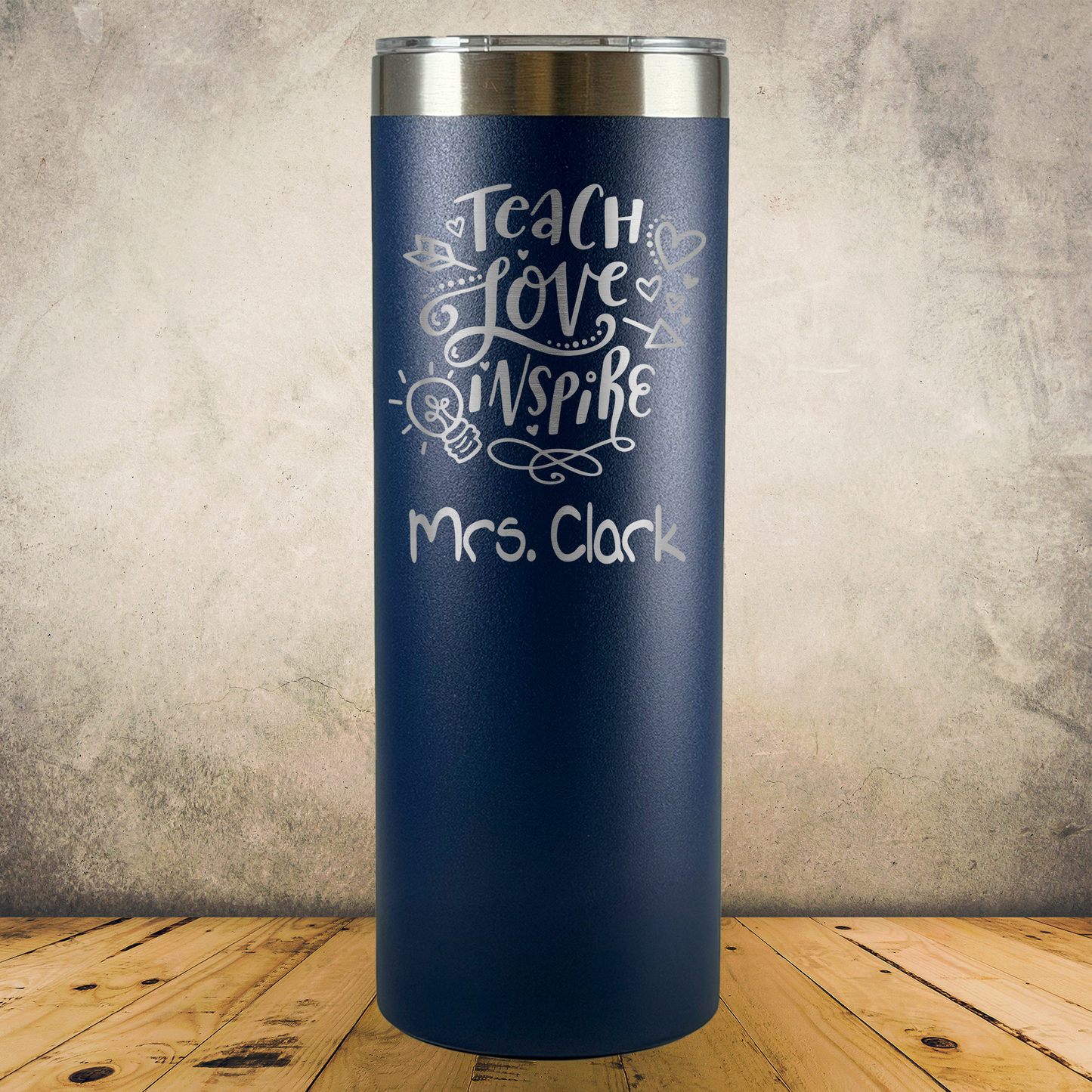 Personalized Laser Engraved Tumbler 20oz Skinny Teacher Appreciation or Back to School Gift